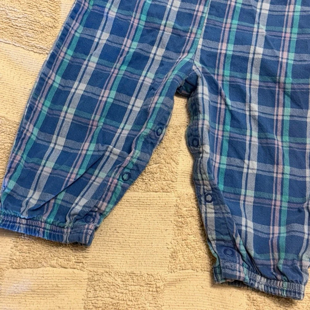Vintage Baby B'gosh Plaid Overalls 18M Blue Green Cotton Romper USA